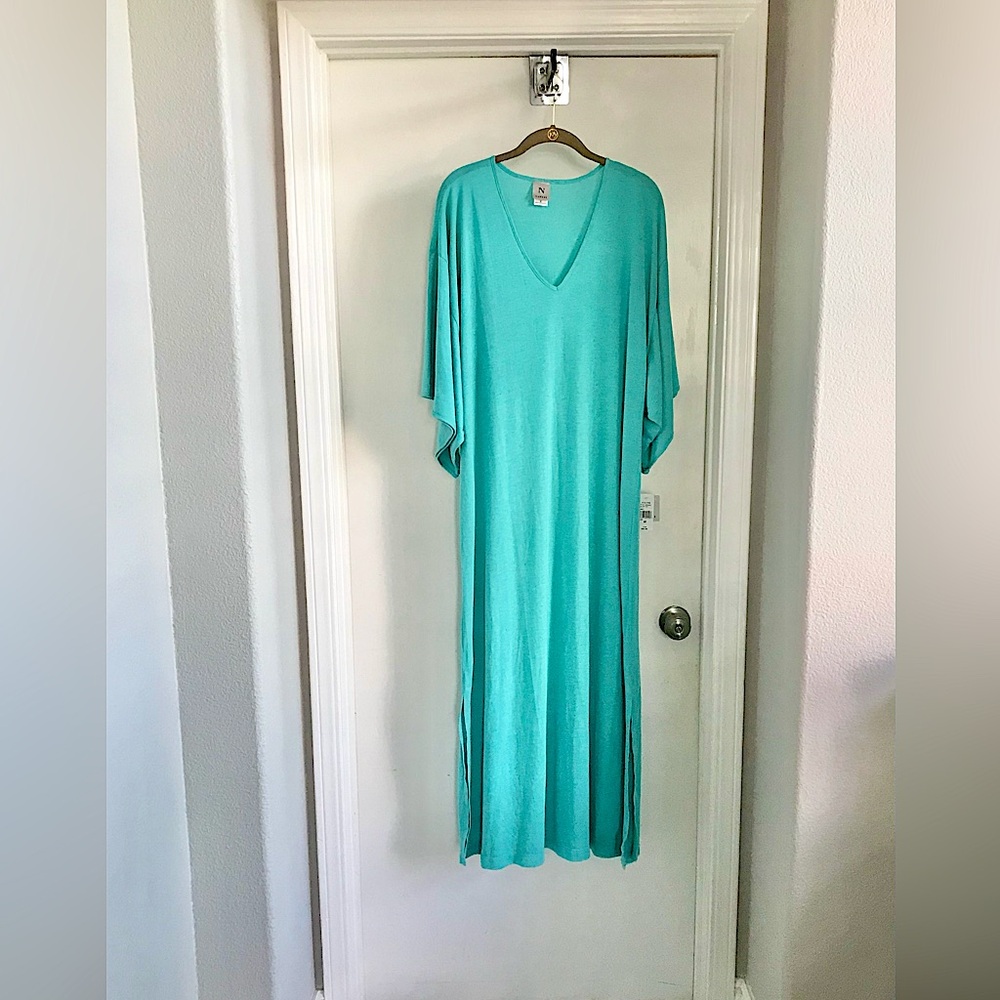 Natori Teal V-Neck Congo Caftan Dress size M